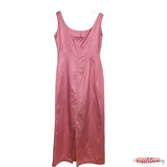 Vintage 1960’s Handsewn Homemade Pink Plunge Satin Sleeveless Midi Dress [Sz 12] - Picture 16 of 16